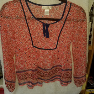 Zoe & Rose Girls Sheer Orange/Navy Peasant Blouse